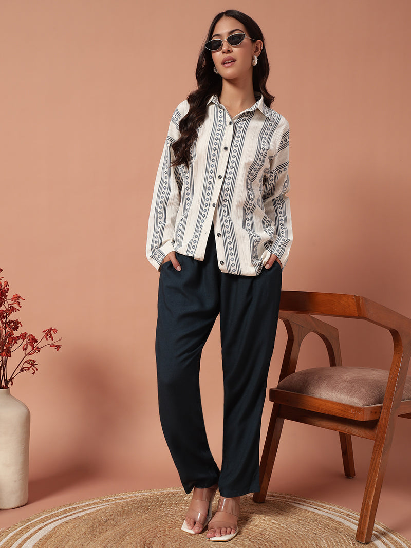 Women Co Ord set - WHITE NAVY