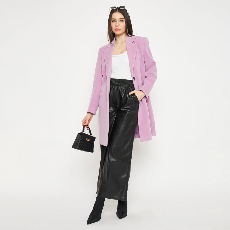 Lavender Notched Lapel Winter Trench Coat