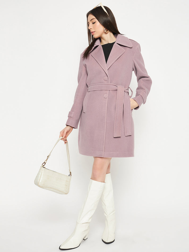 Tweed Belted Longline Winter Overcoat- FRENCH LILAC
