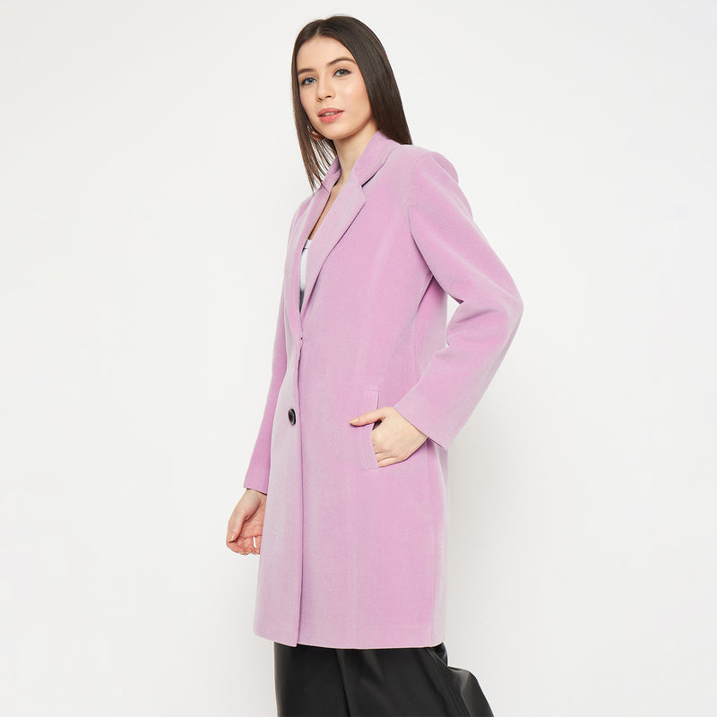 Lavender Notched Lapel Winter Trench Coat