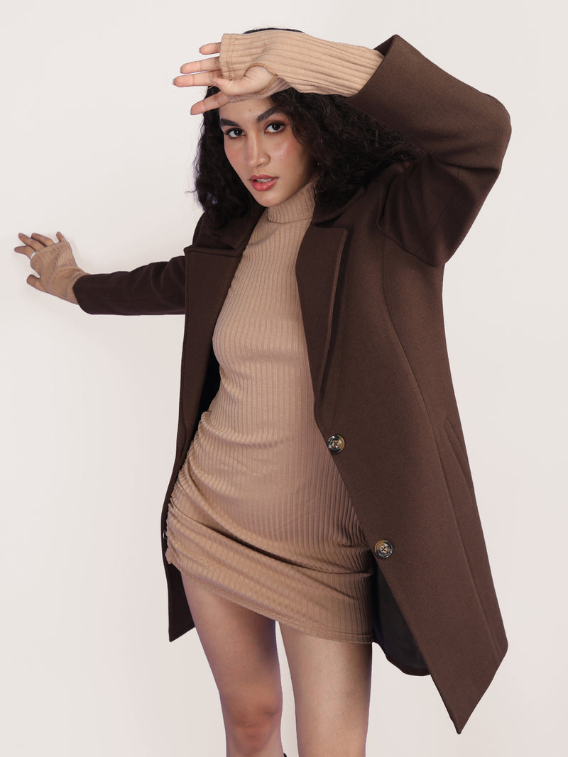 Cigarbrown Longline Winter Trench Coat
