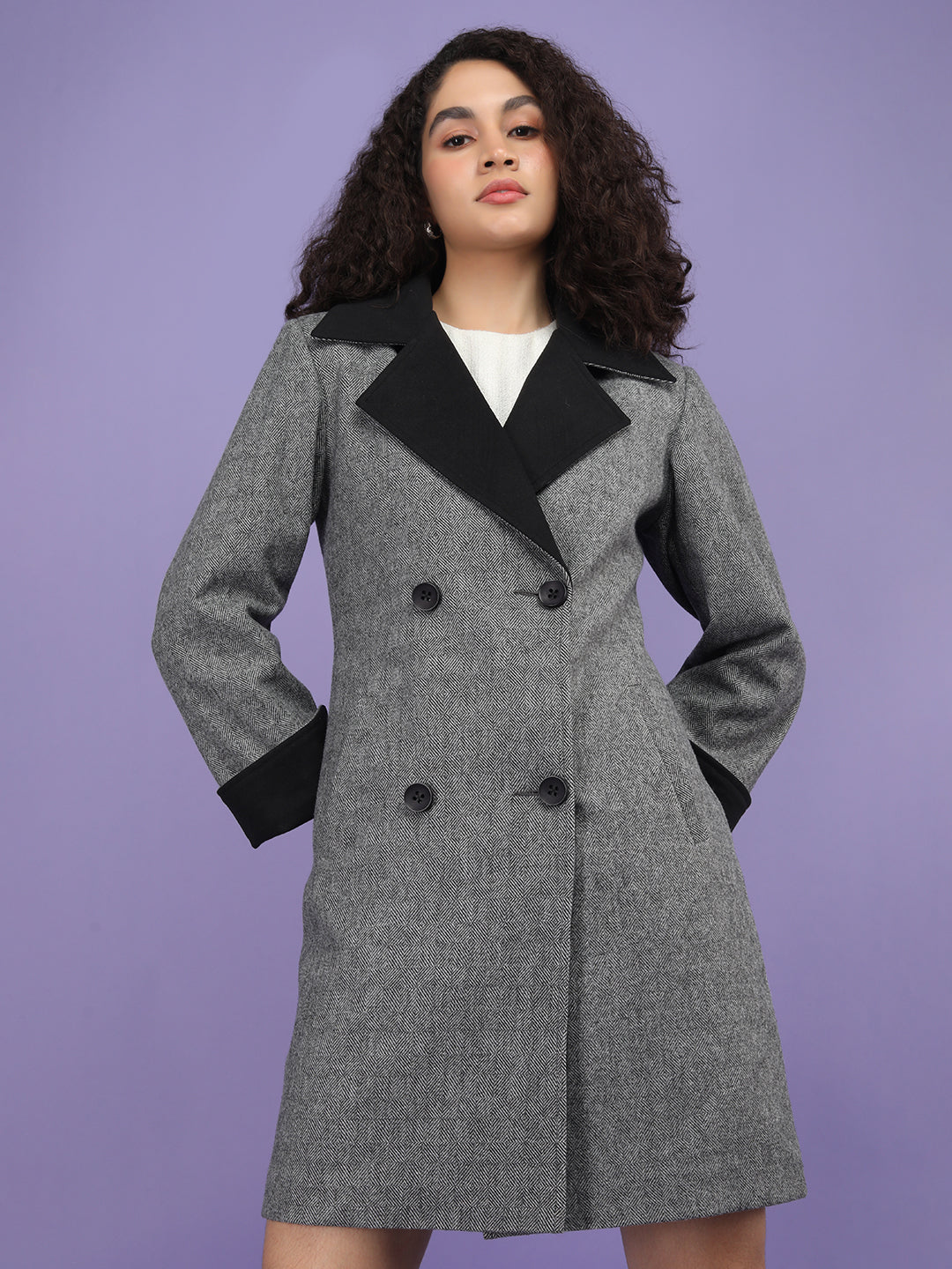 Black Checkered Winter Coat