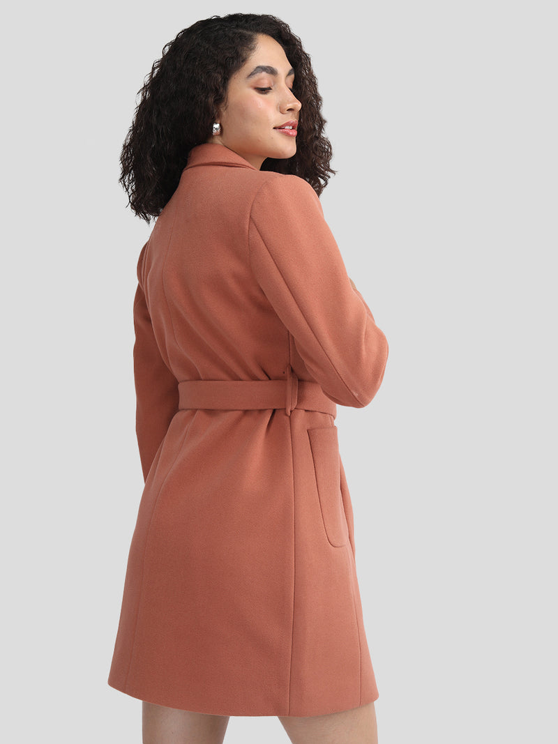 Brownrust Noched Lapel Winter Trench Coat