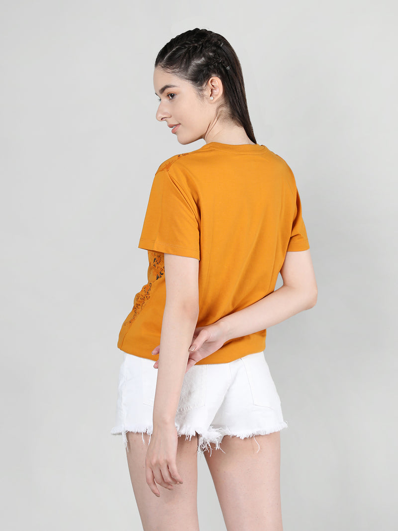 Women Cotton Half Sleeve Loose Fit Printed T-Shirt