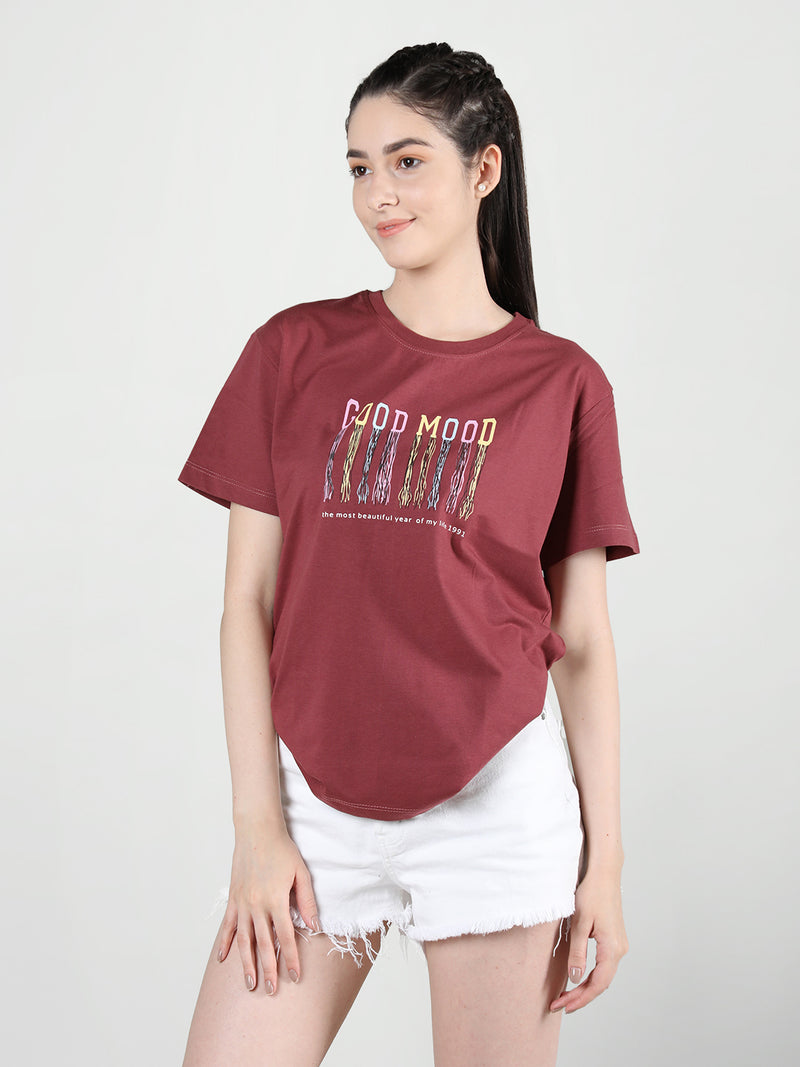 Women Cotton Half Sleeve Loose Fit Printed T-Shirt