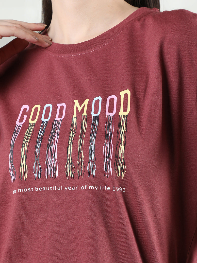 Women Cotton Half Sleeve Loose Fit Printed T-Shirt