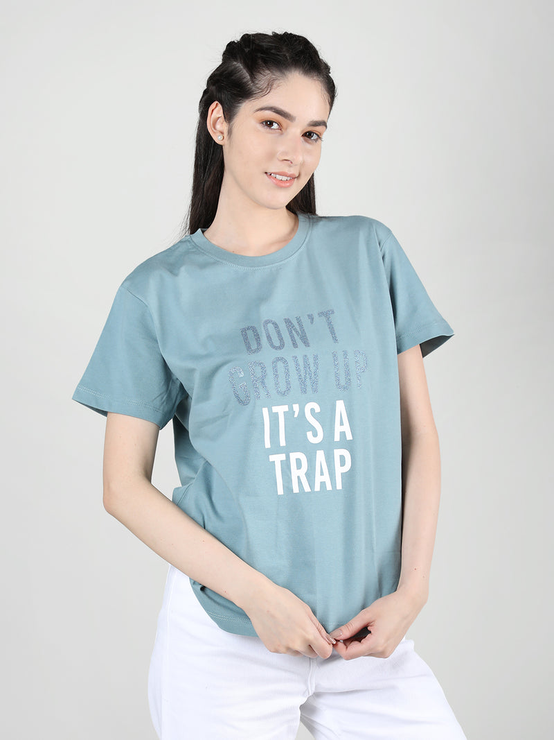 Women Cotton Half Sleeve Loose Fit Printed T-Shirt