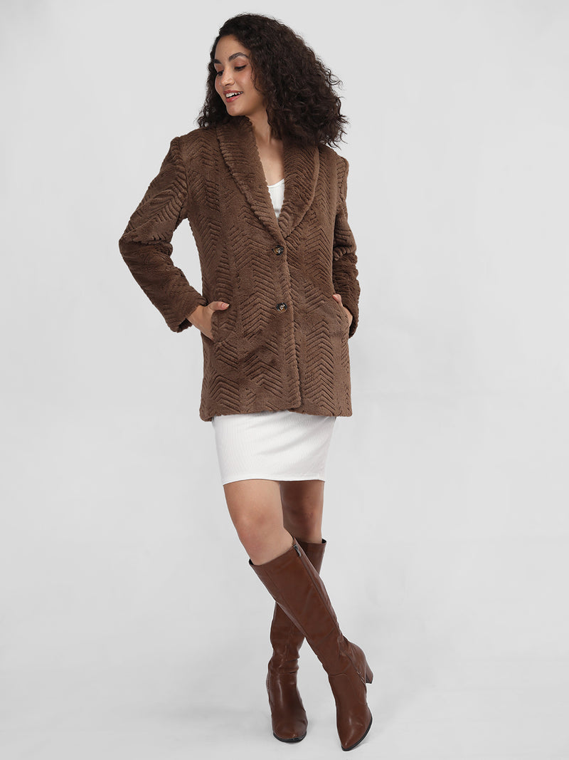 Dark Brown Faux Furr Winter Coat