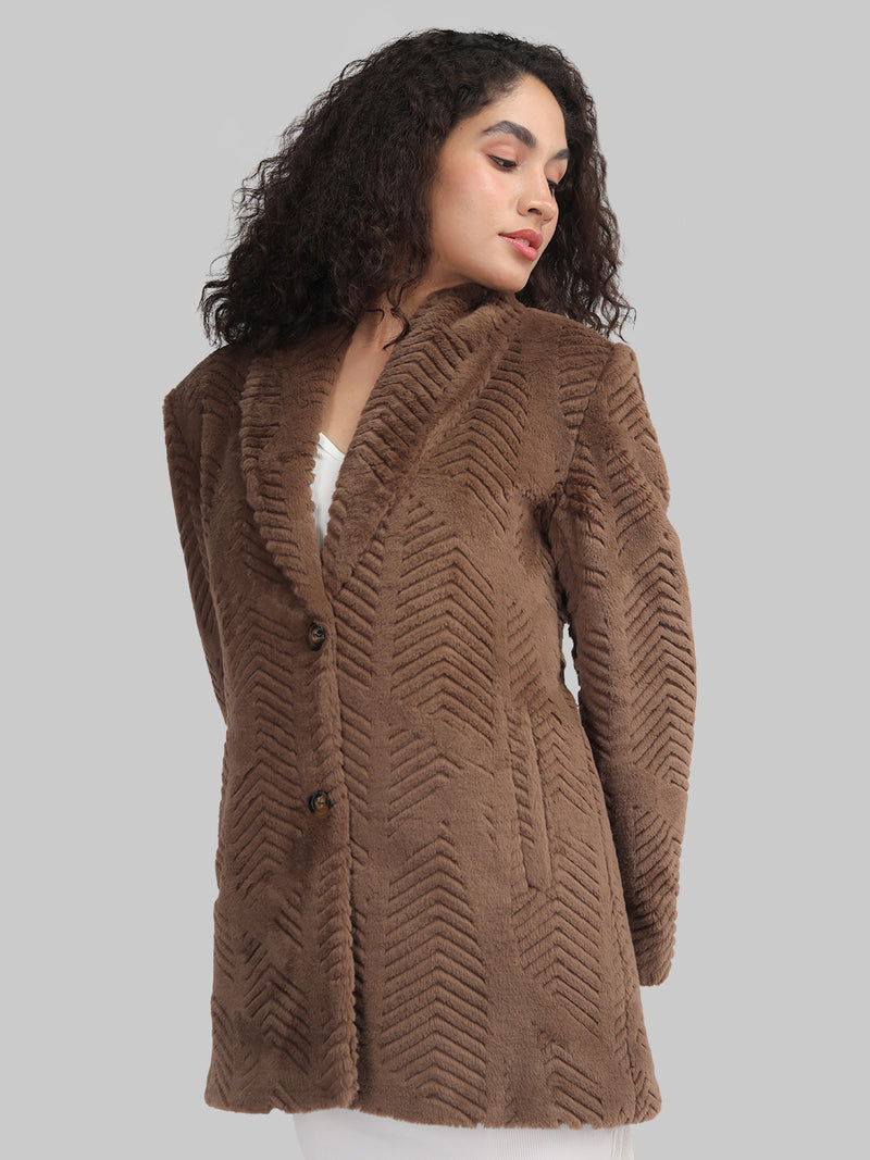 Dark Brown Faux Furr Winter Coat