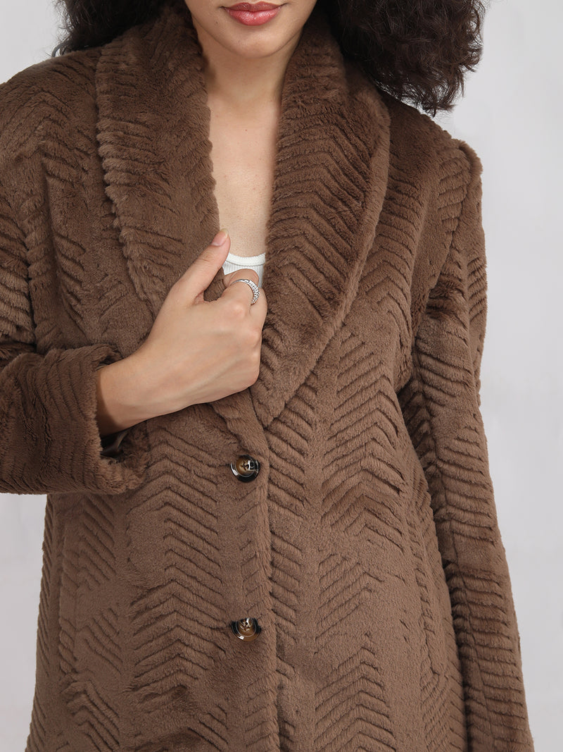 Dark Brown Faux Furr Winter Coat
