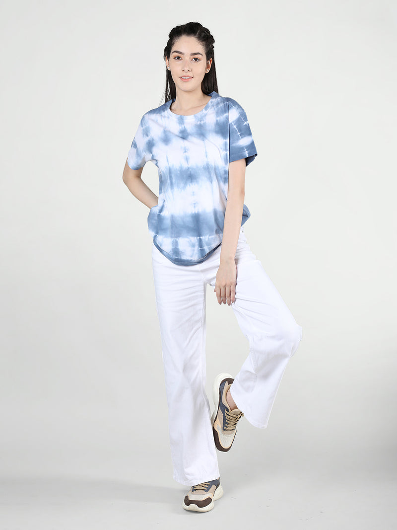 Women Cotton Half Sleeve Loose Fit Tye-Dye T-Shirt