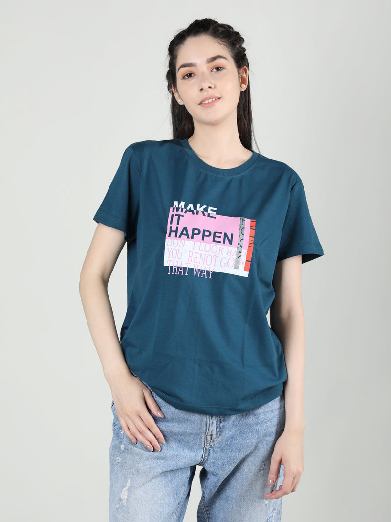 Women Cotton Half Sleeve Loose Fit Printed T-Shirt