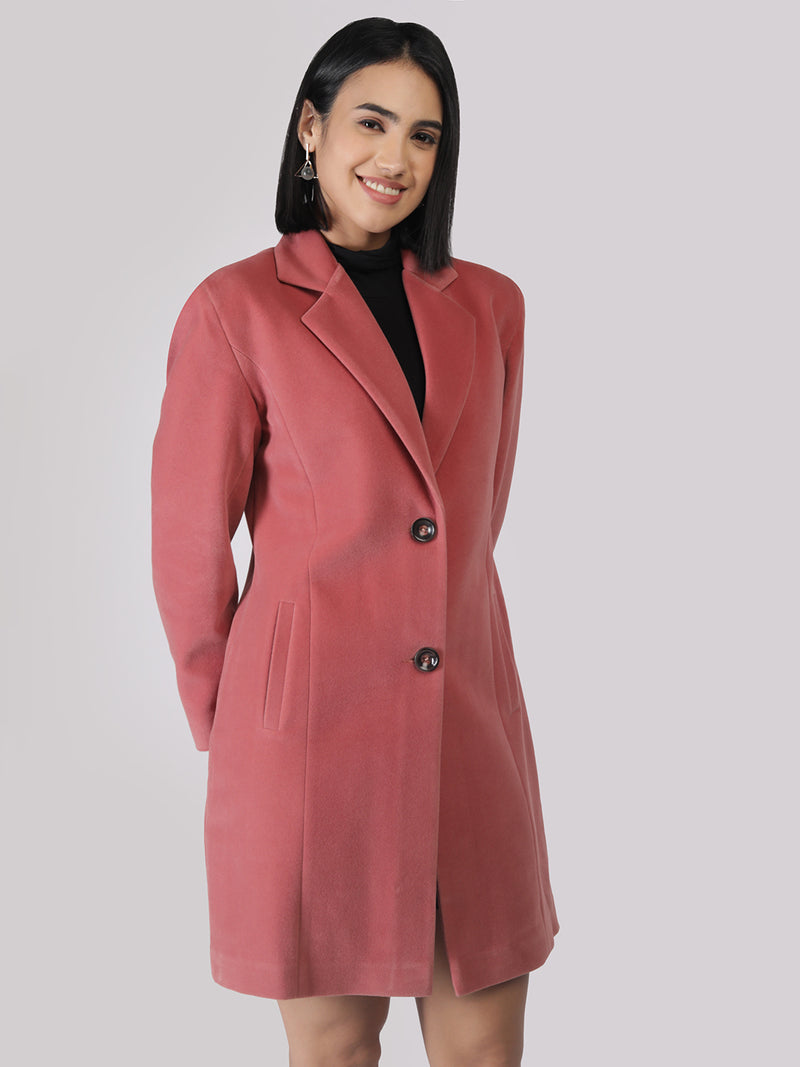 Blush Notched Lapel Winter Trench Coat