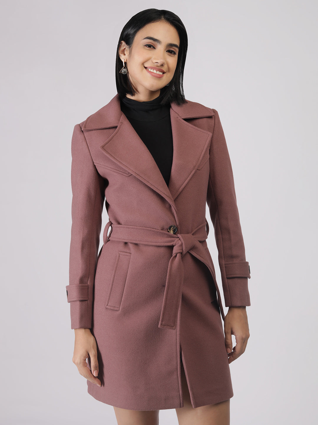 Mauve Winter Coat with Belt