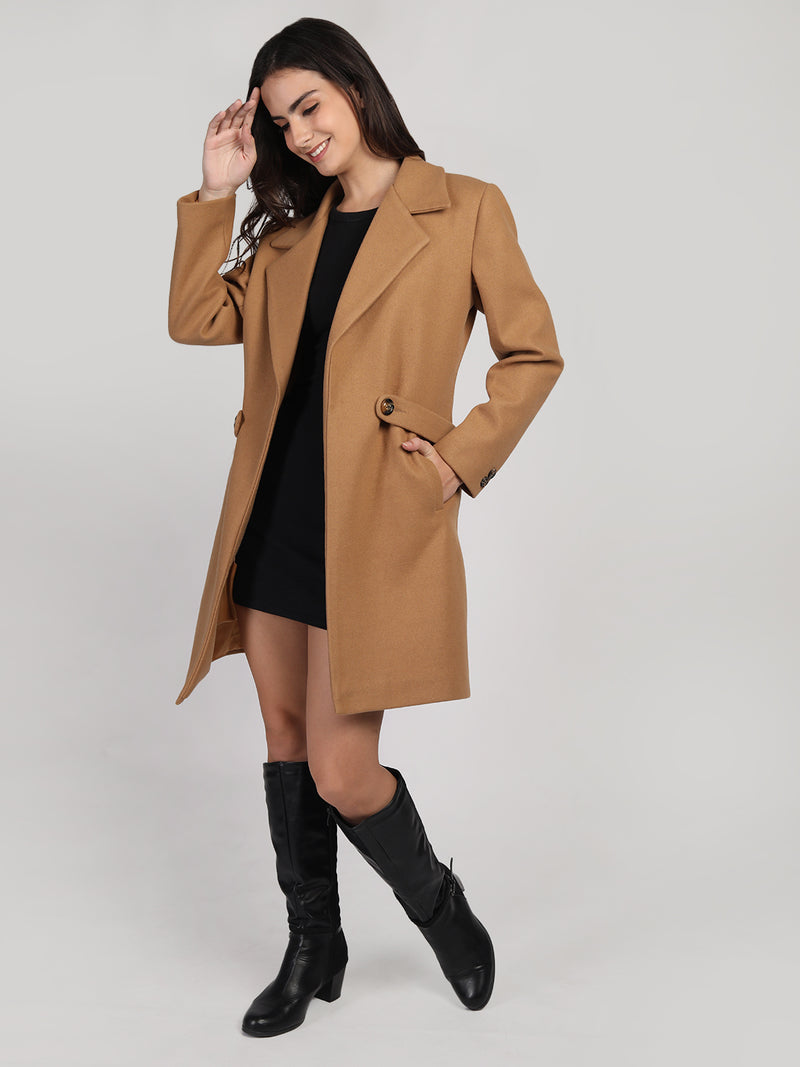 Khaki Belted Premium Woolen Overcoat