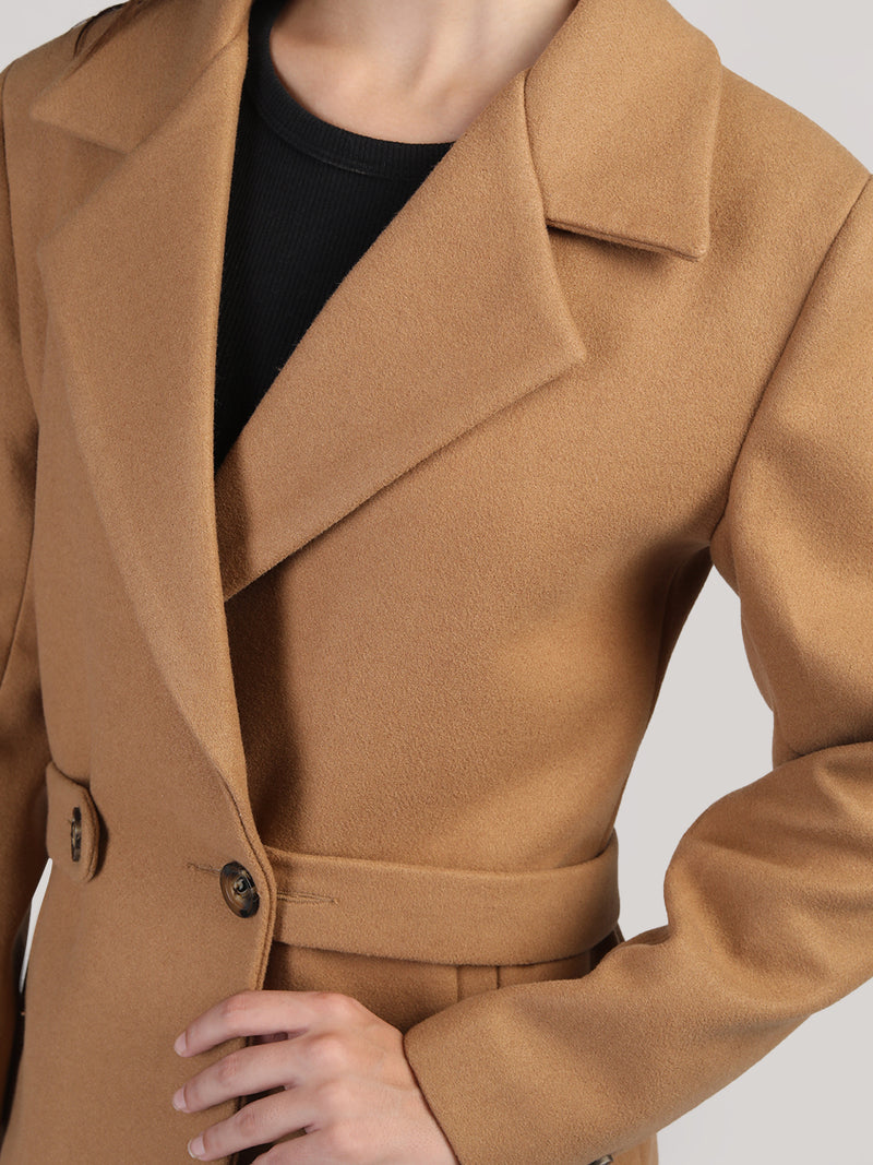 Khaki Belted Premium Woolen Overcoat