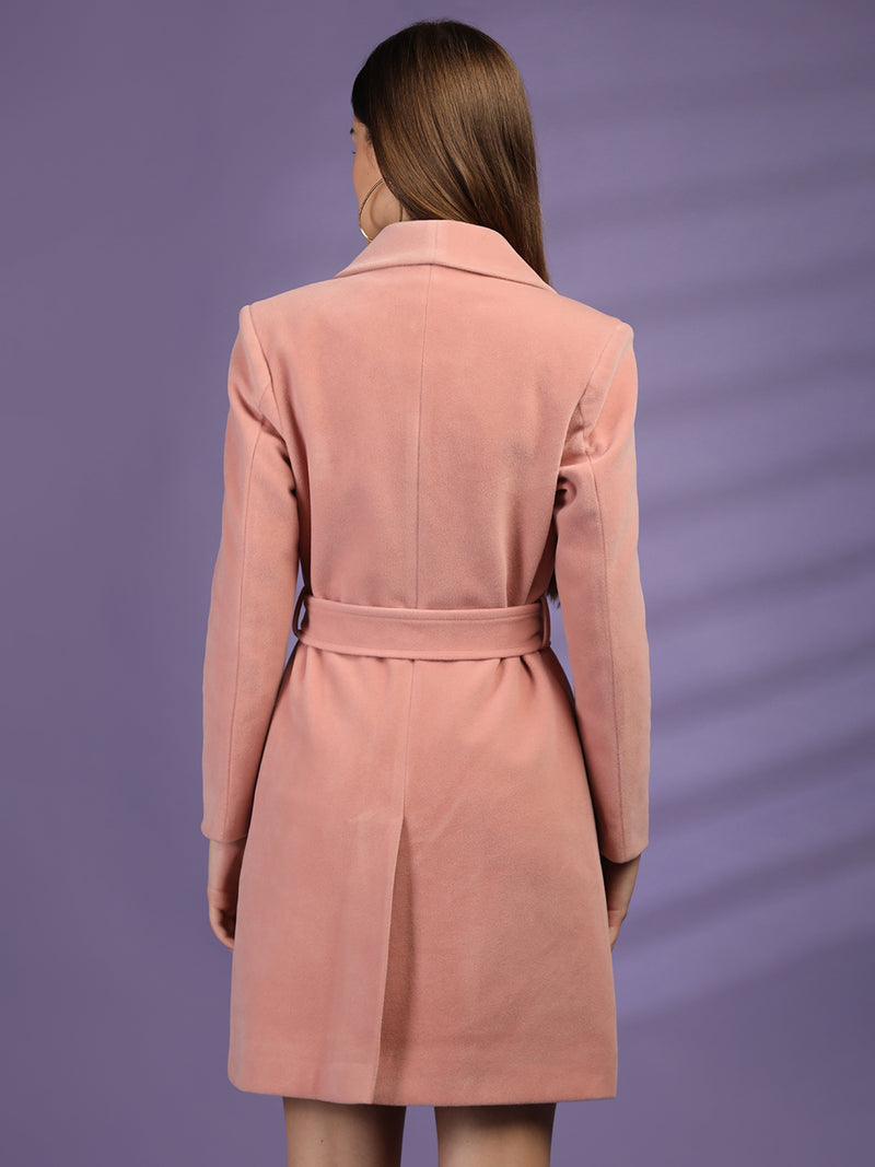 Pink Longlength Belted Winter Trench Coat