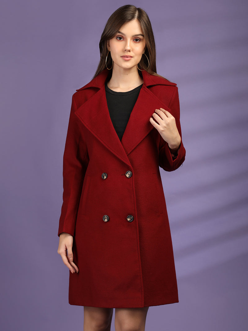Cherry Red Longline Doublebreasted Winter Trench Coat
