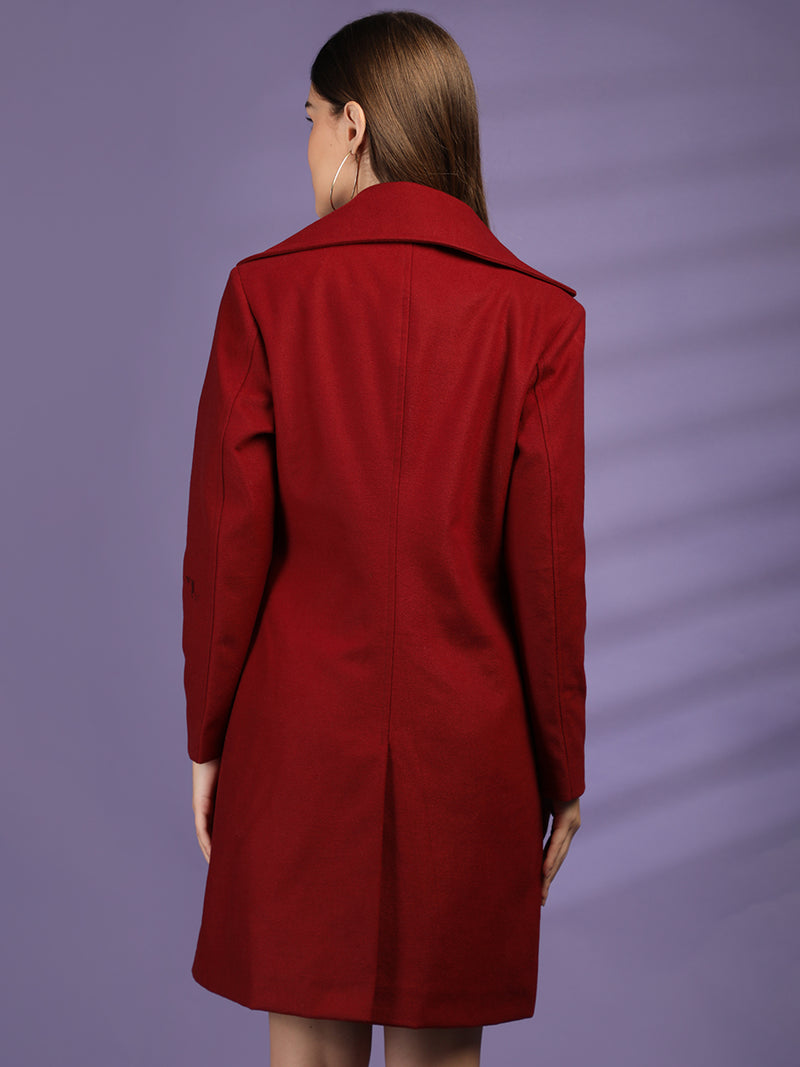 Cherry Red Longline Doublebreasted Winter Trench Coat