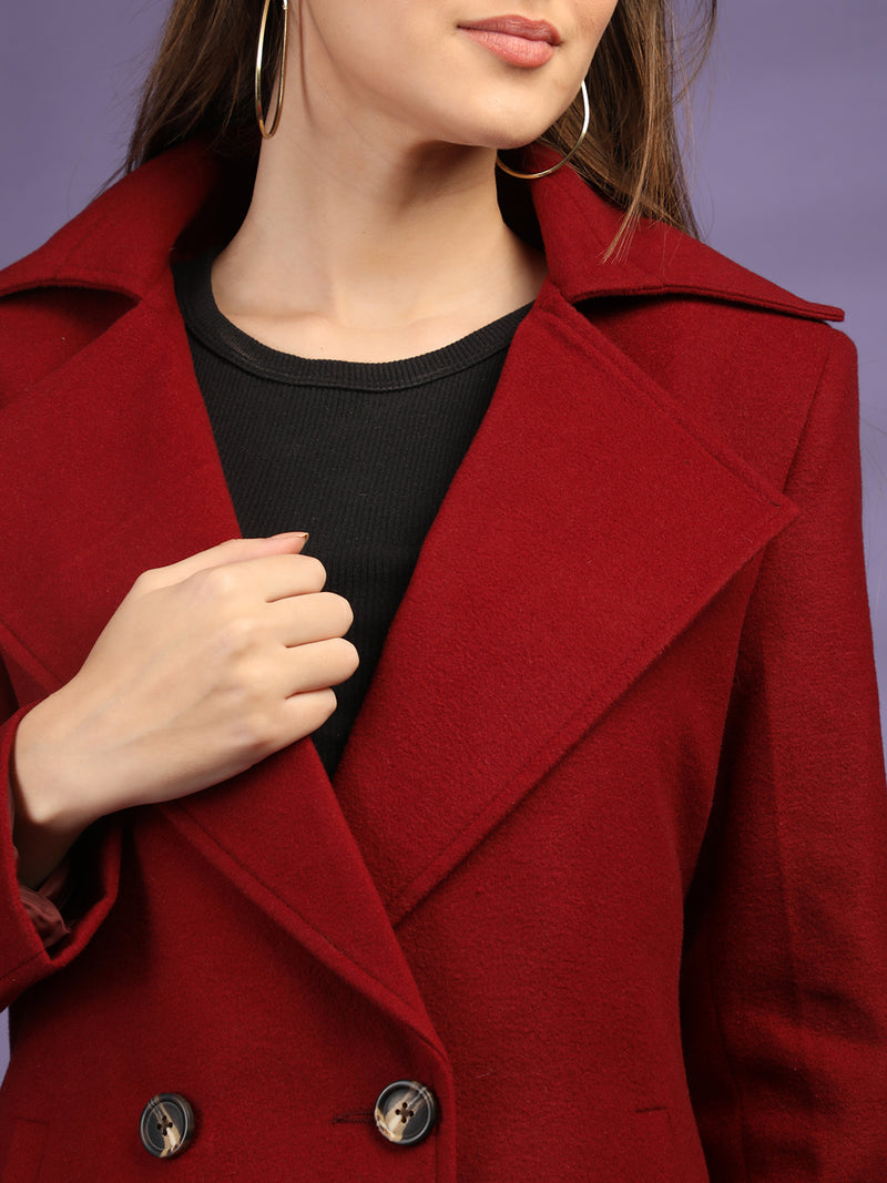 Cherry Red Longline Doublebreasted Winter Trench Coat
