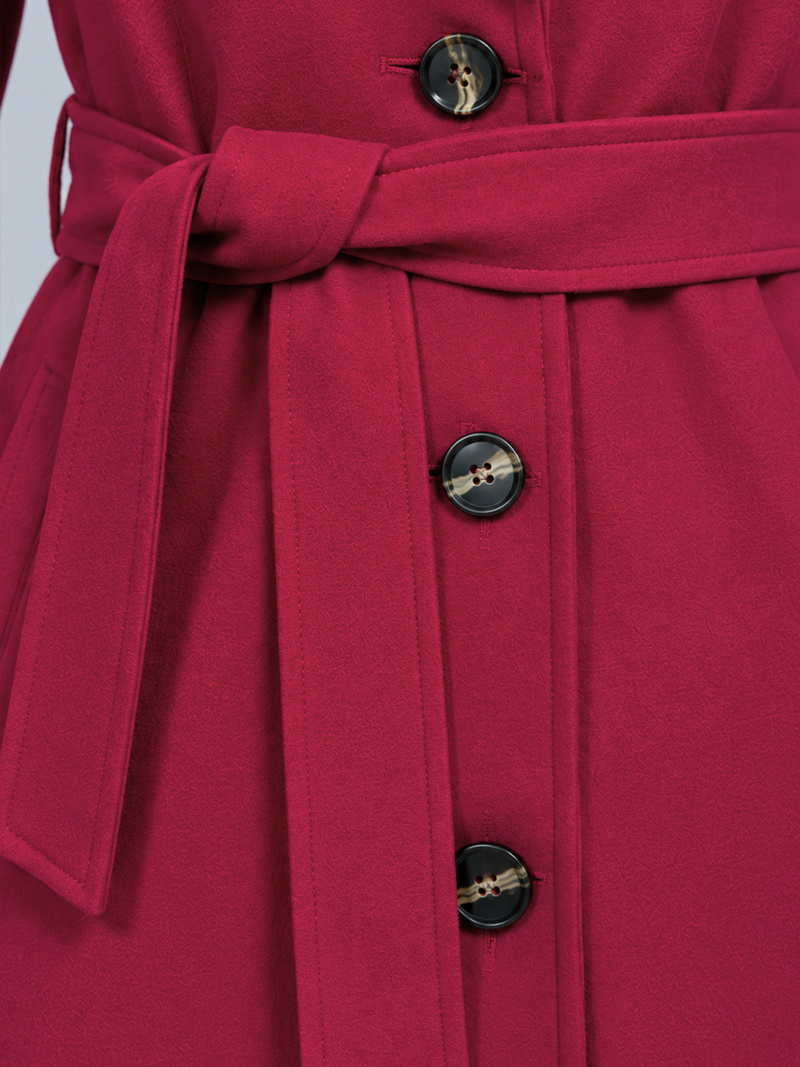 Red Belted Winter Trench Coat