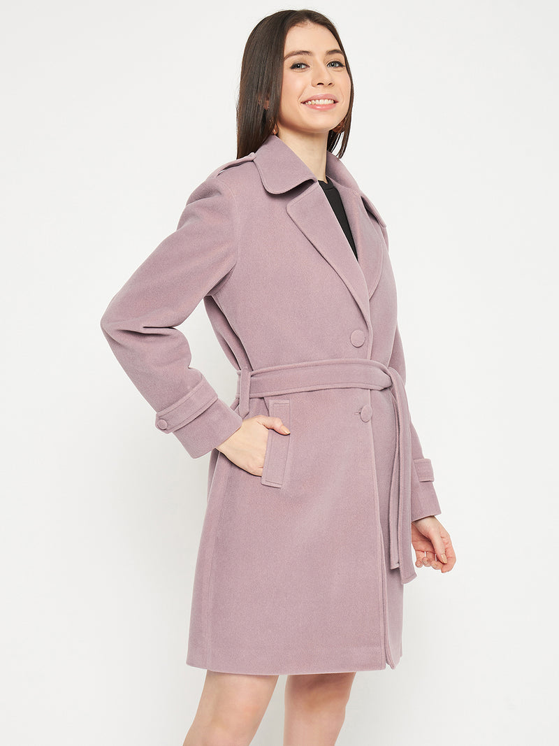 Tweed Belted Longline Winter Overcoat- FRENCH LILAC