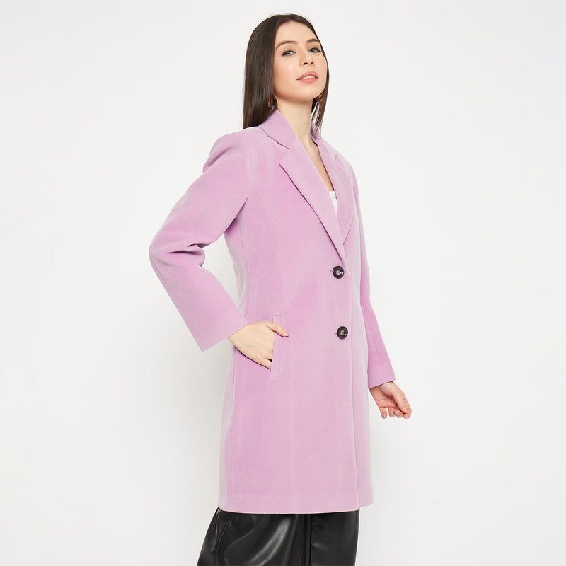 Lavender Notched Lapel Winter Trench Coat