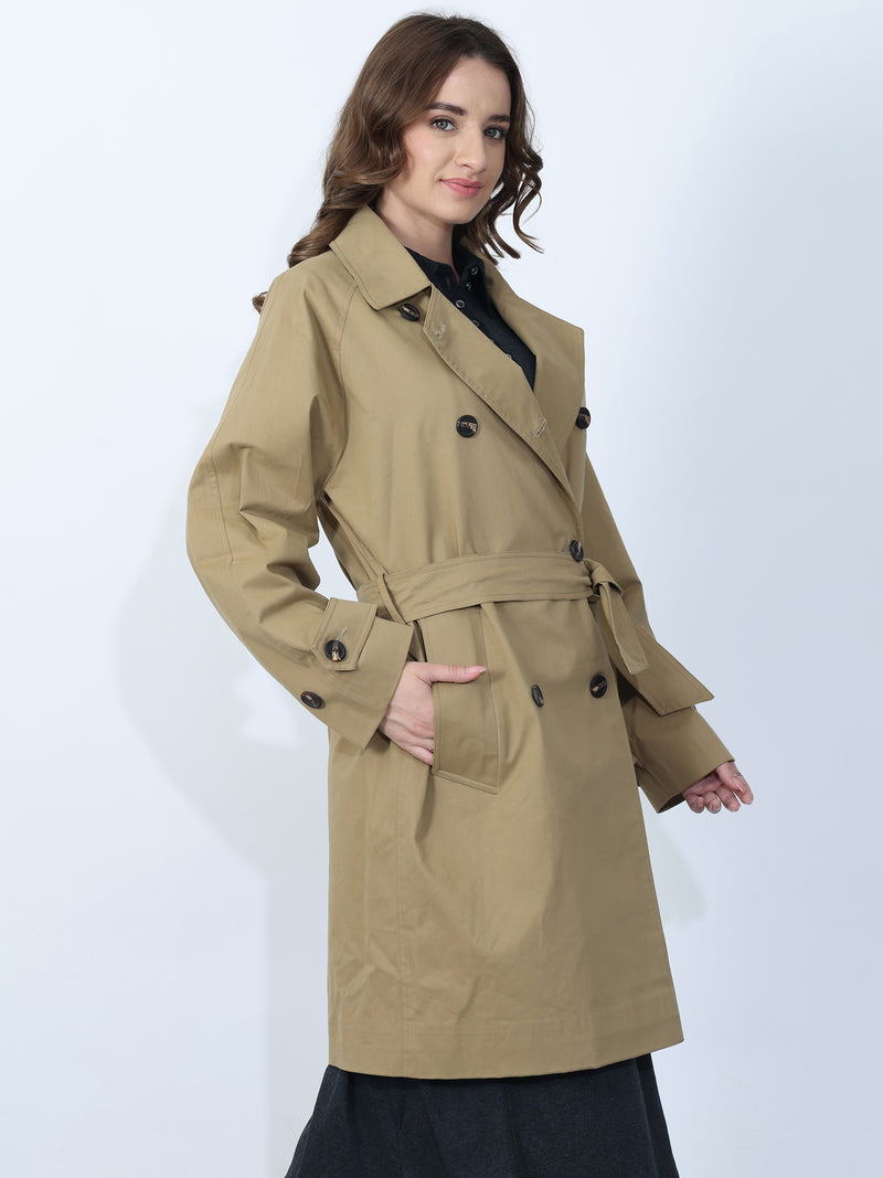 Khaki Double-Breasted Belted Trench Coat