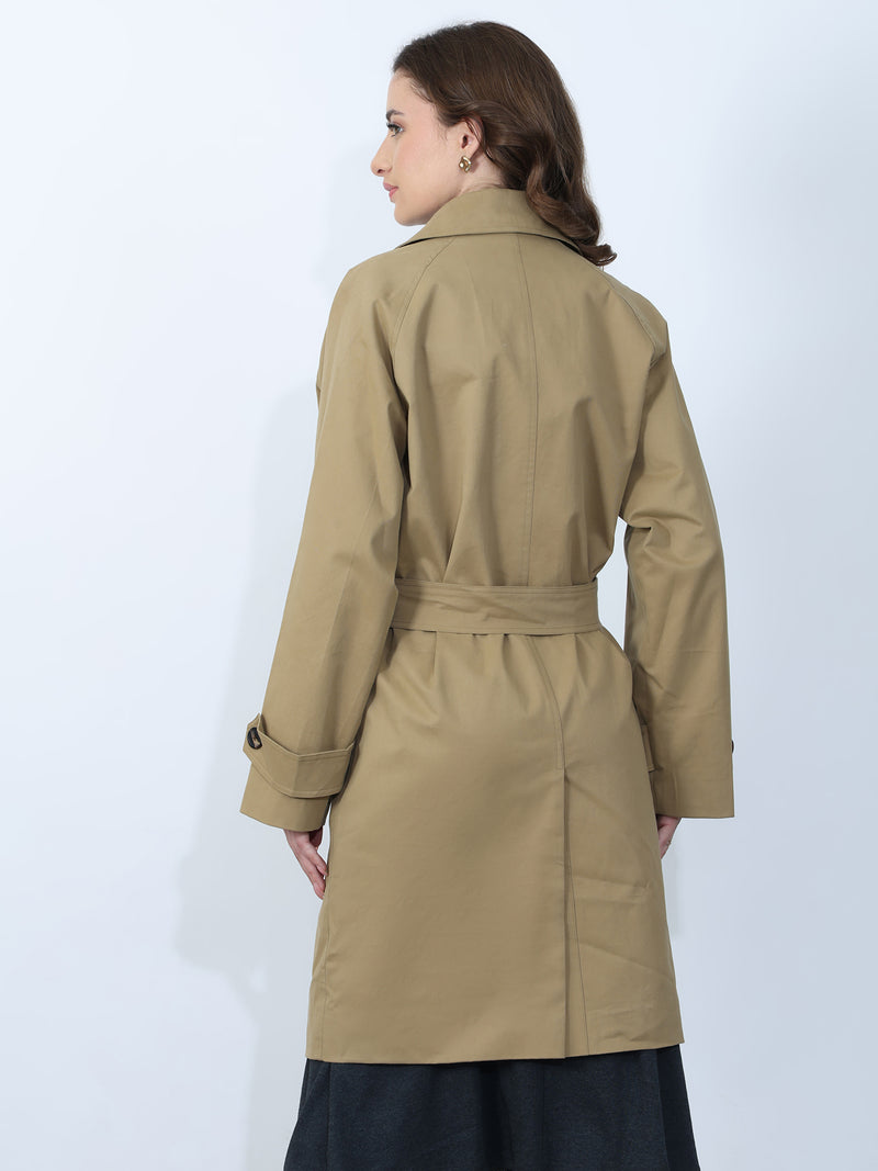 Khaki Double-Breasted Belted Trench Coat