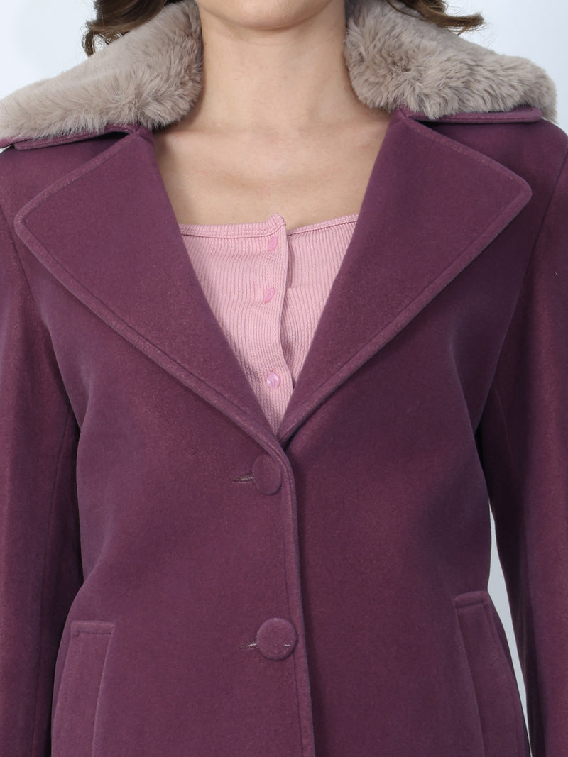 Plum Faux Fur Collar Winter Coat