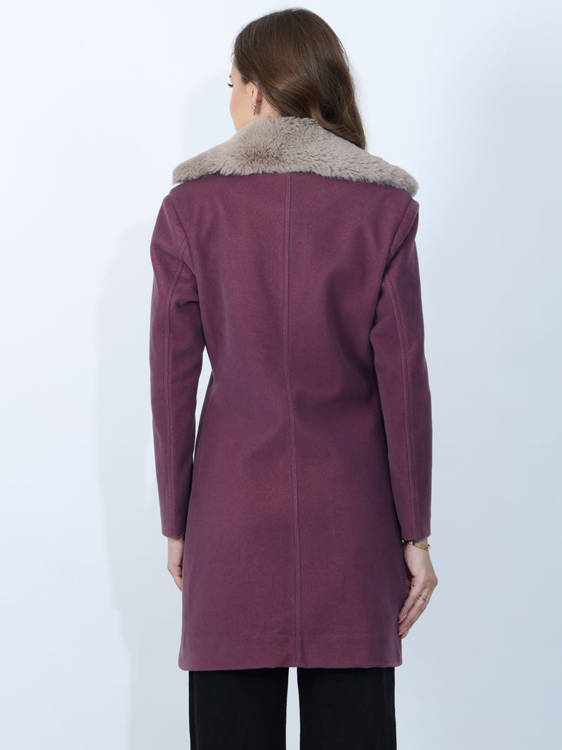 Plum Faux Fur Collar Winter Coat
