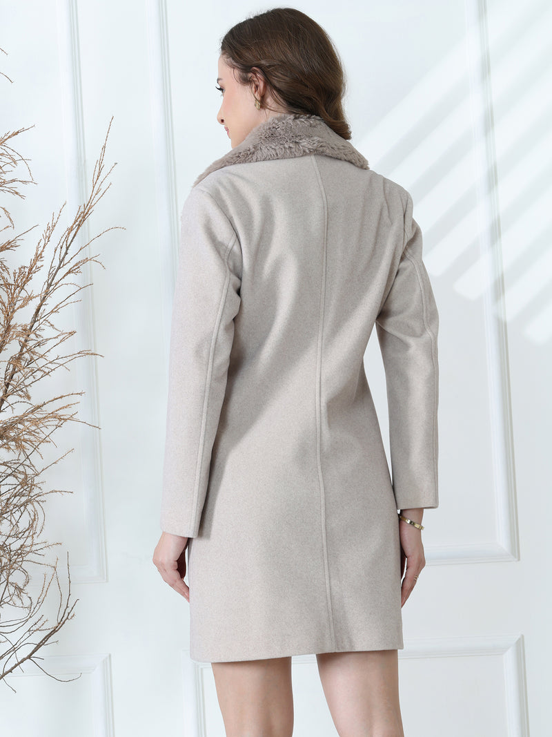 Oatmeal Faux Fur Collar Long Coat