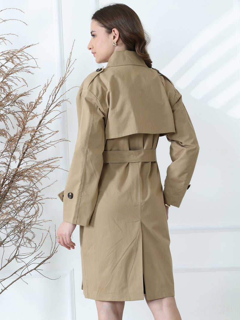 Khaki Double-Breasted Belted Trench Coat