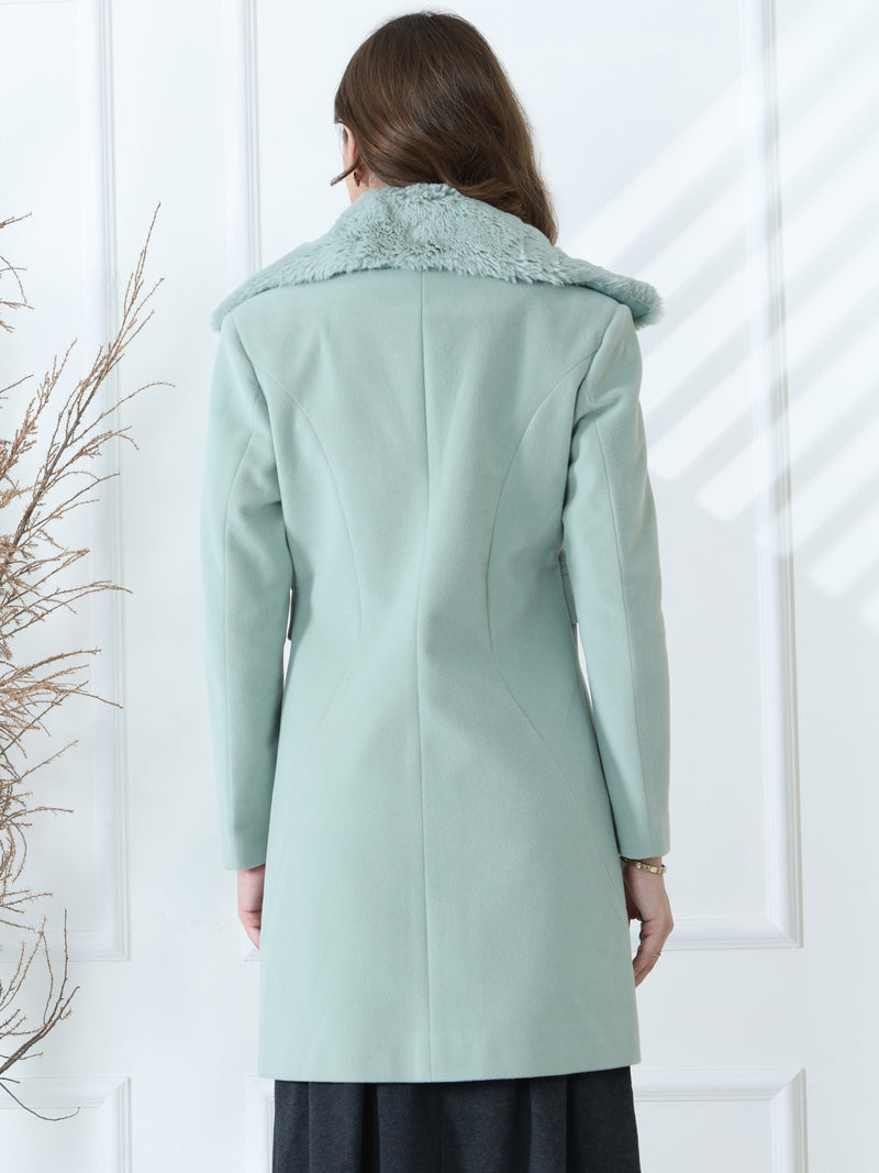 Mint Faux Fur Collar Coat