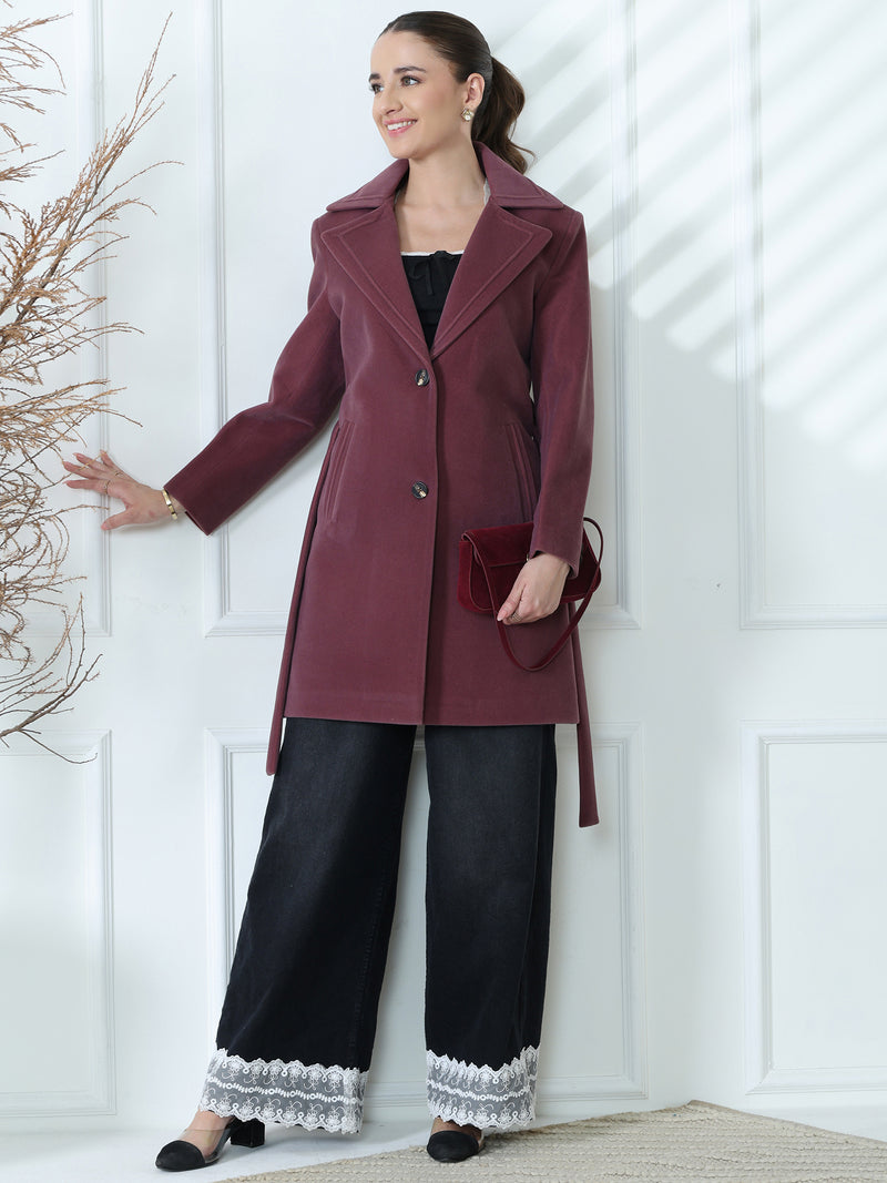 Plum Belted Winter Trench Coat