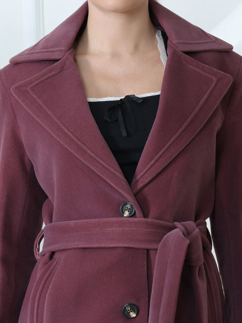Plum Belted Winter Trench Coat