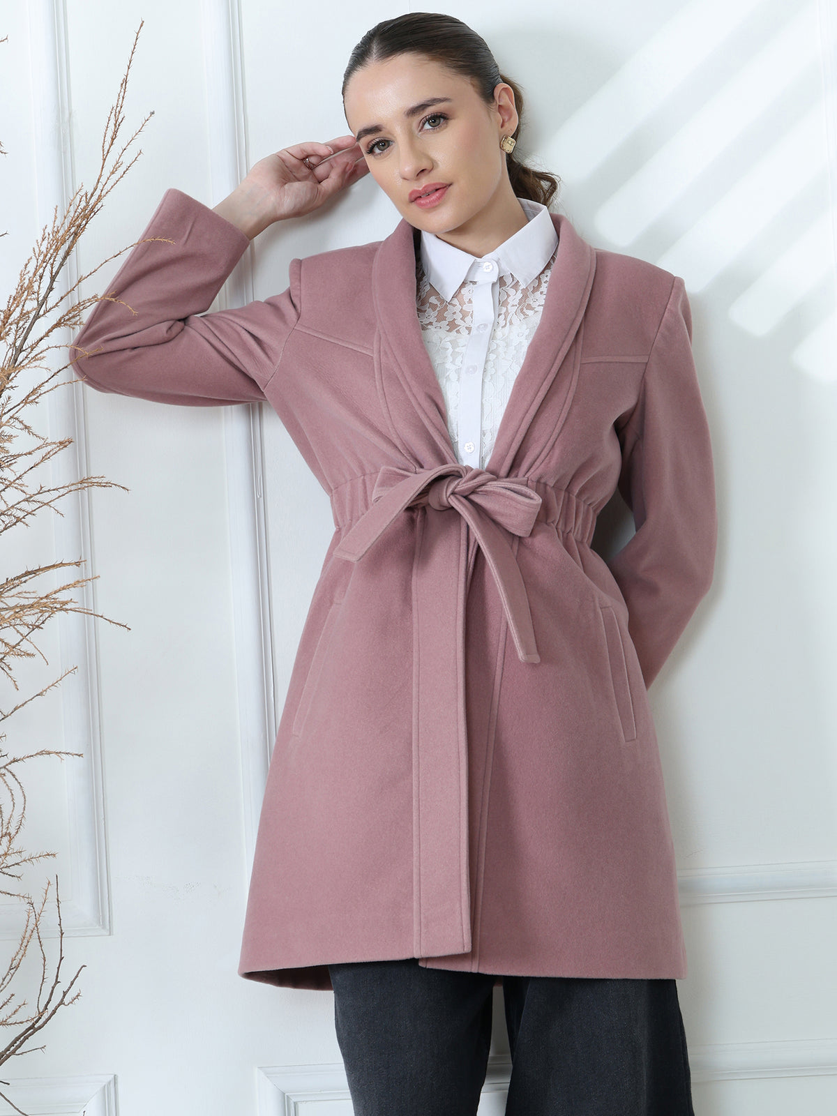 Nude Pink Belted Overcoat
