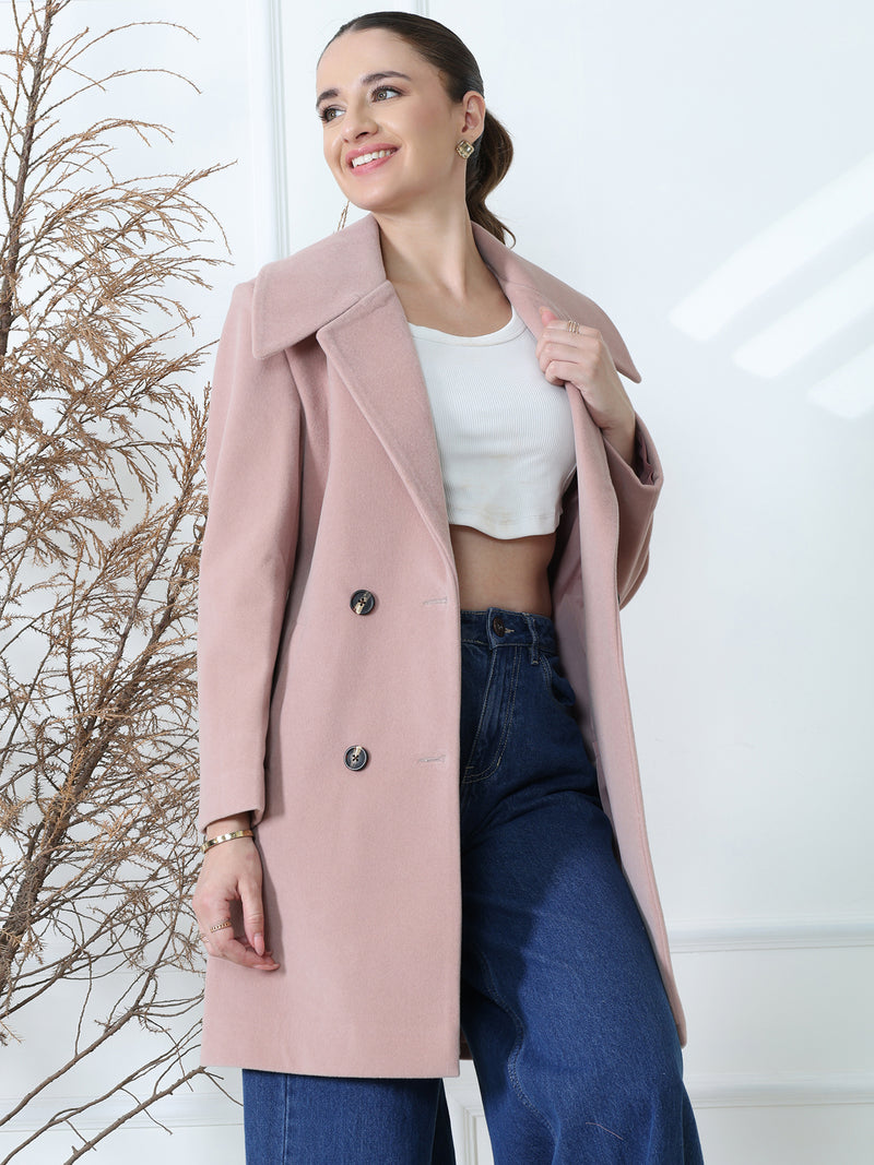 Pink Double-Breasted Long Coat