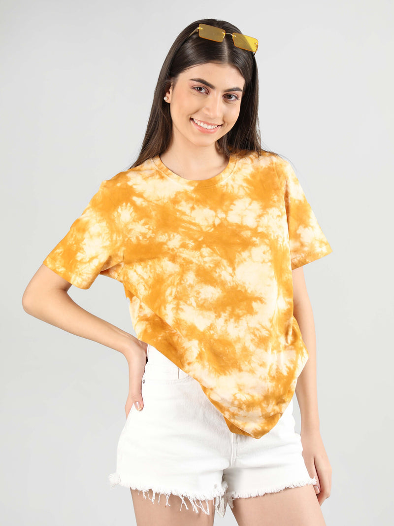Women Cotton Half Sleeve Loose Fit Printed T-Shirt