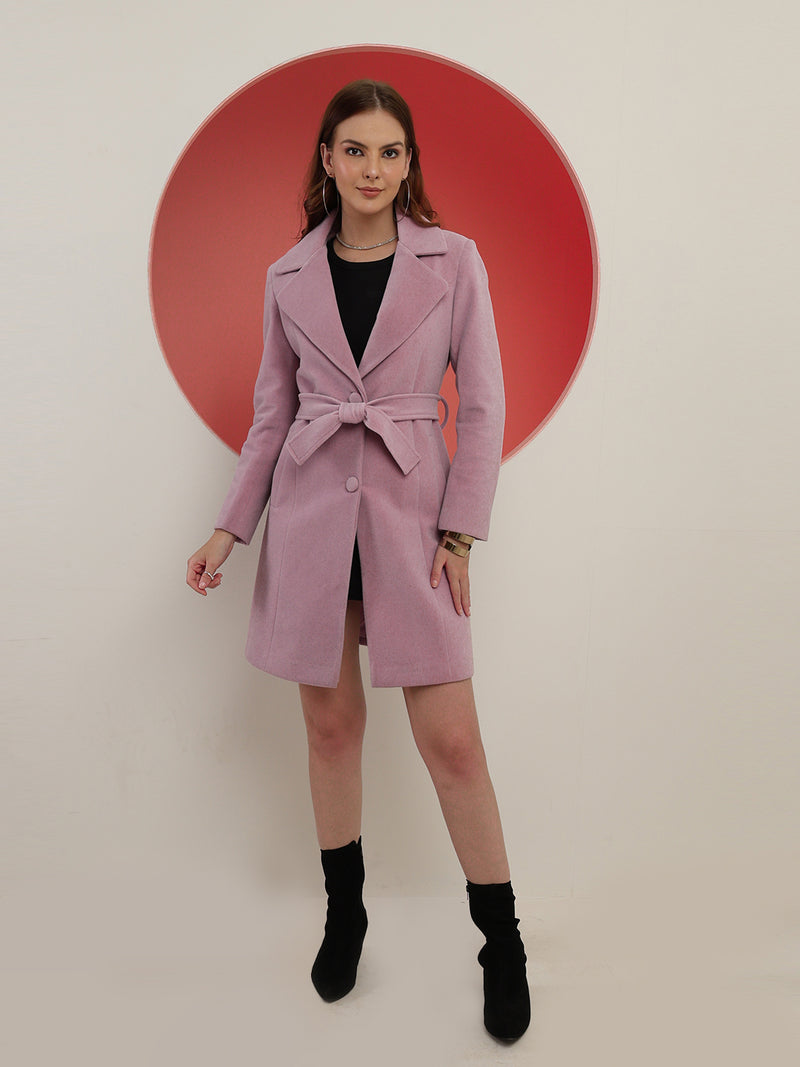 Purple Noched Lapel Winter Trench Coat