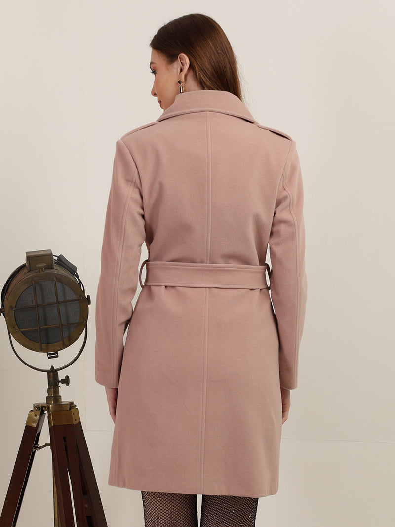 Pink Belted & Zipper Winter Trench Coat