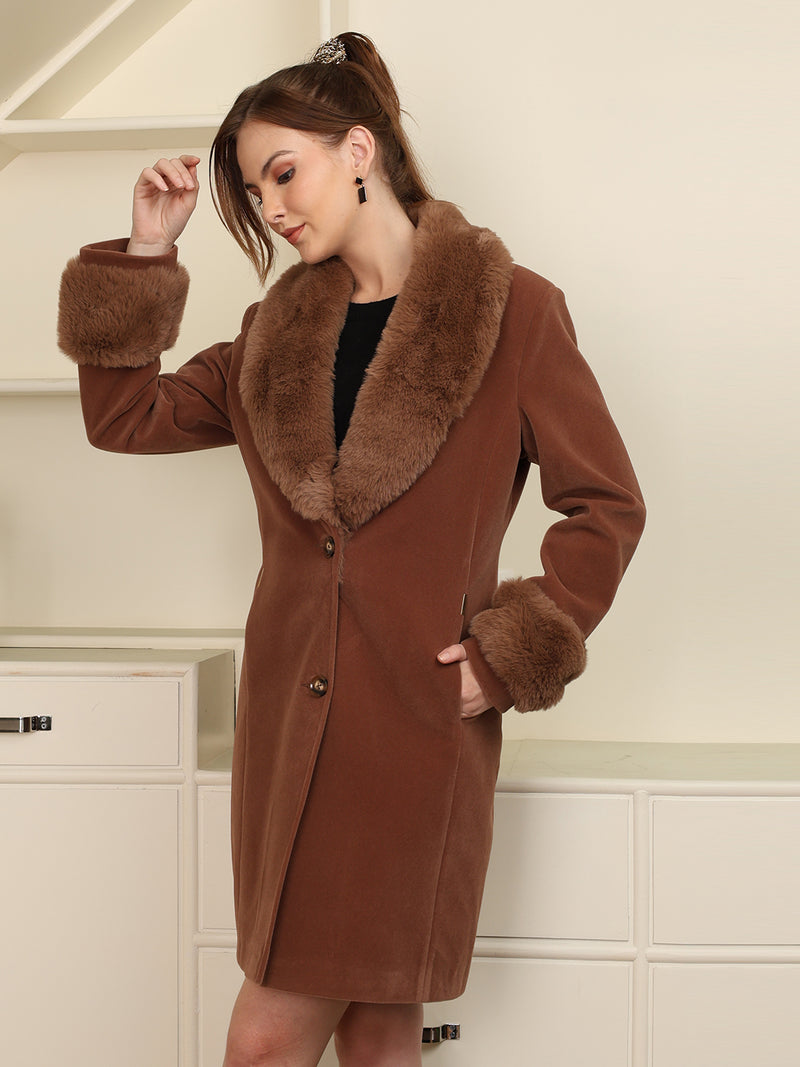 Coffee Faux Fur Long Coat