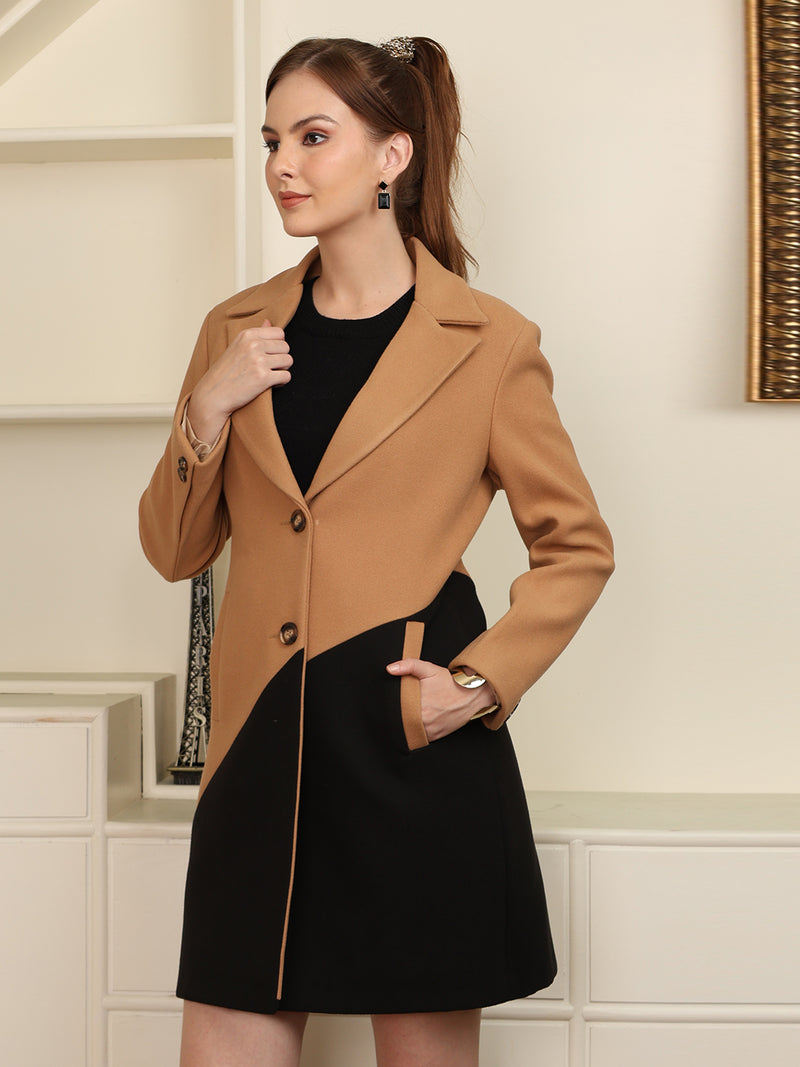 Beige Colorblocked Premium Winter Coat