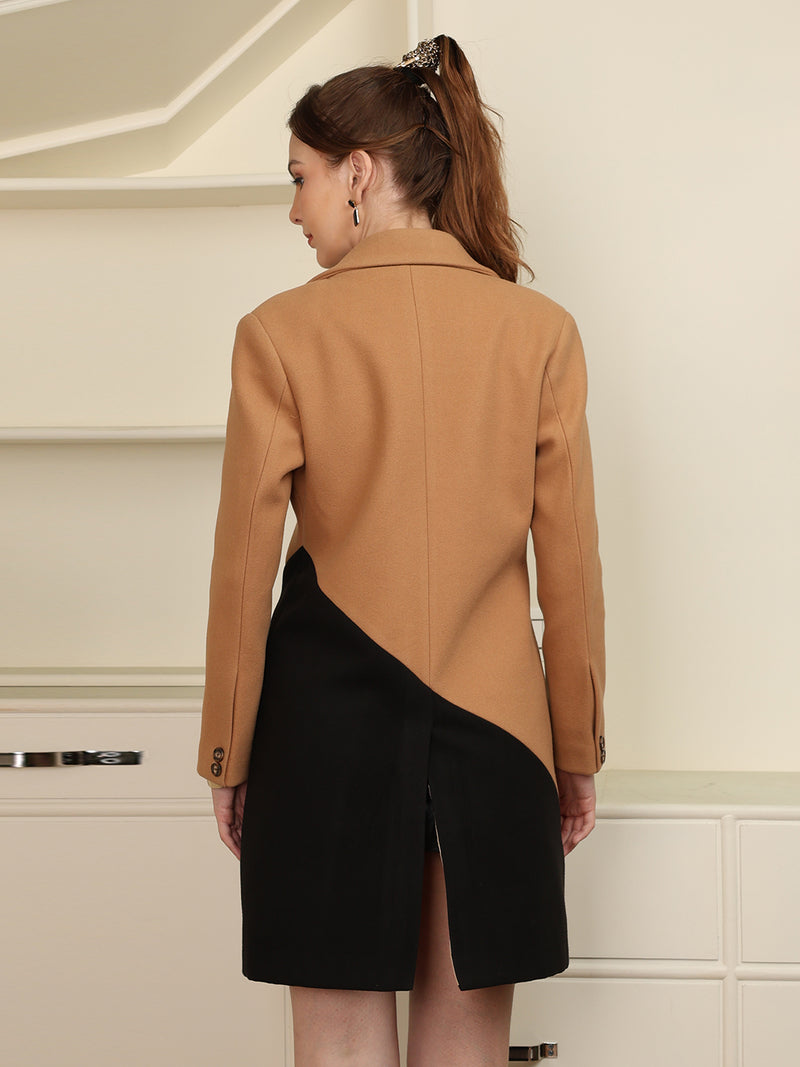 Beige Colorblocked Premium Winter Coat