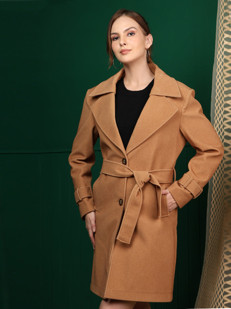 Deer Belted Longline Trench Winter Coat