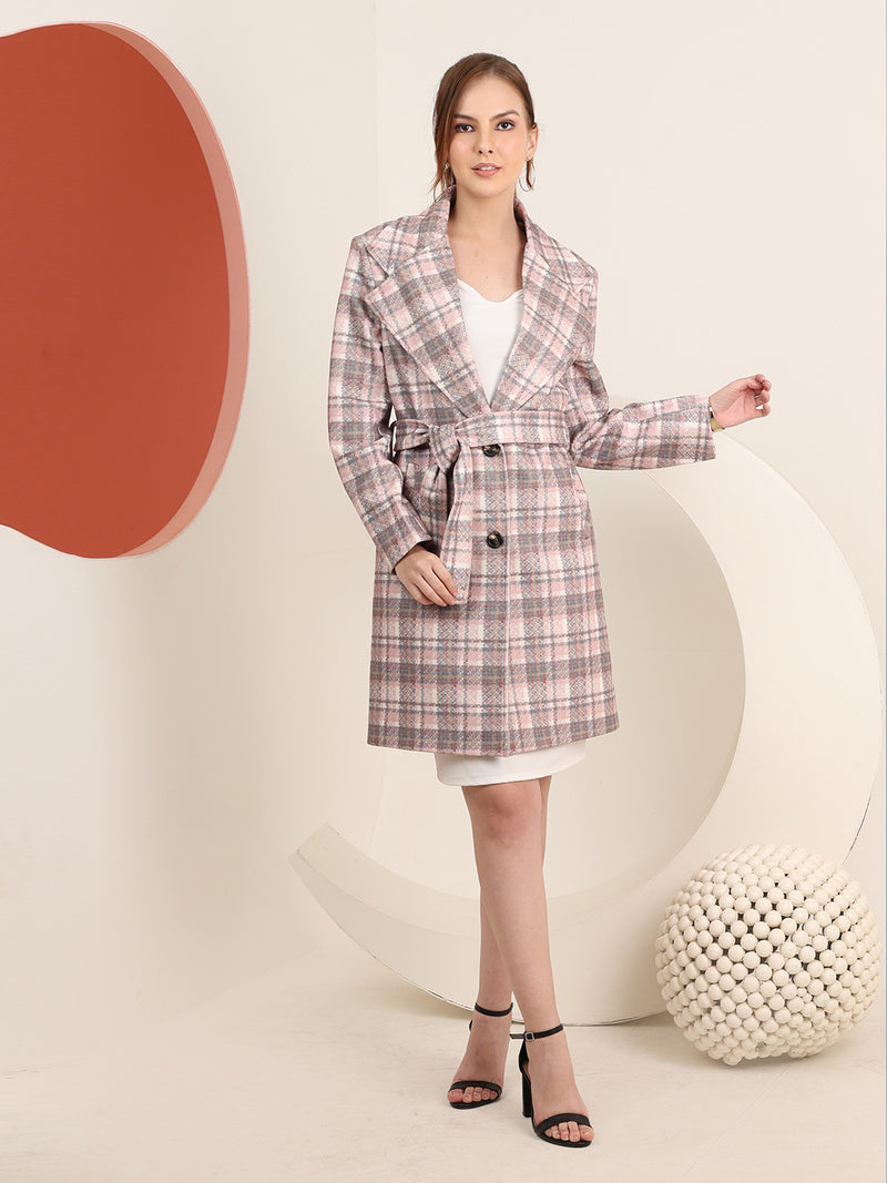 Pink Premium Belted Winter Trench Coat