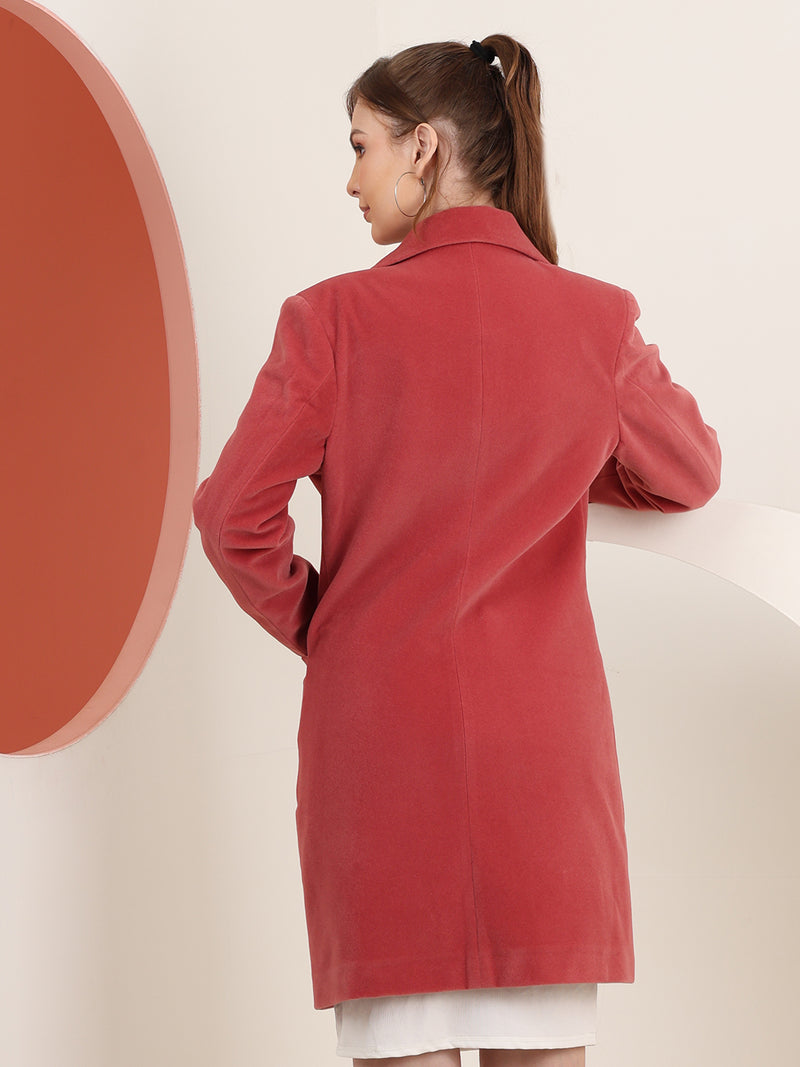 Coral Noched Lapel Winter Overcoat