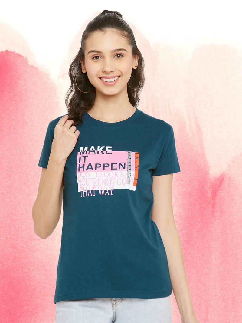 WOMEN COTTON PRINTED ROUND NECK T-SHIRT