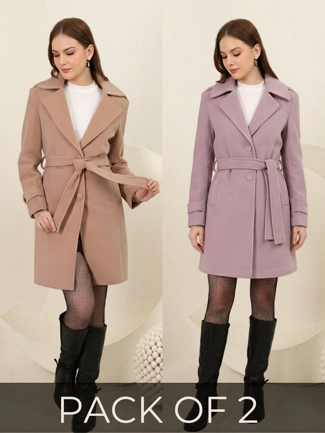 Tweed Belted Longline Winter Overcoat Pack of 2