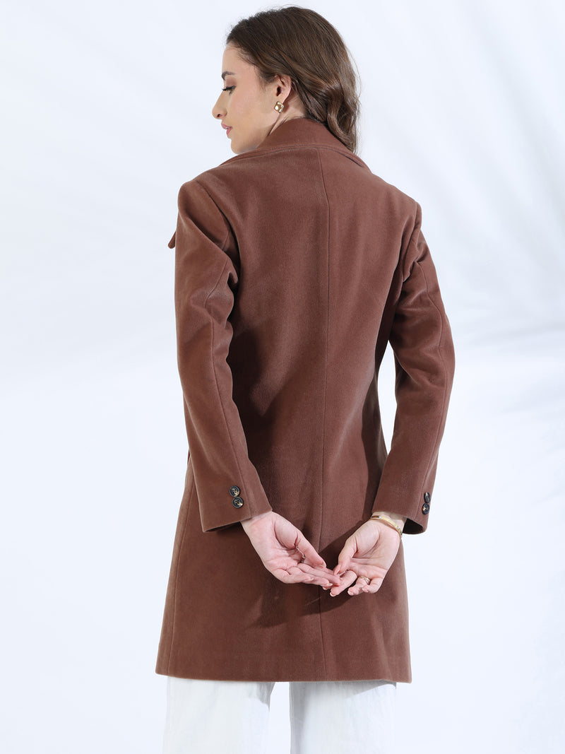Walnut Brown Double-Breasted Long Coat